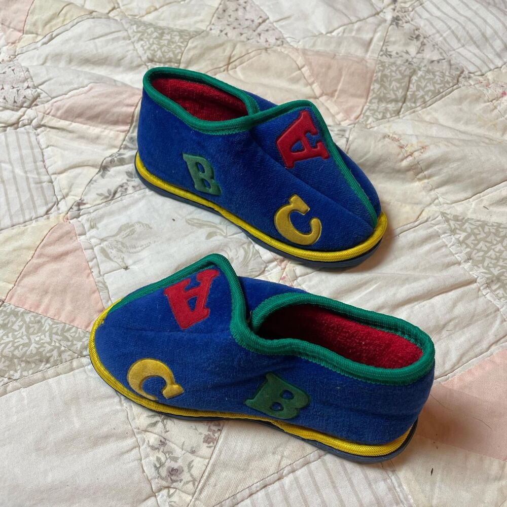 vintage 90s toddler velcro slippers colorful rainbow size toddler medium (7/8)